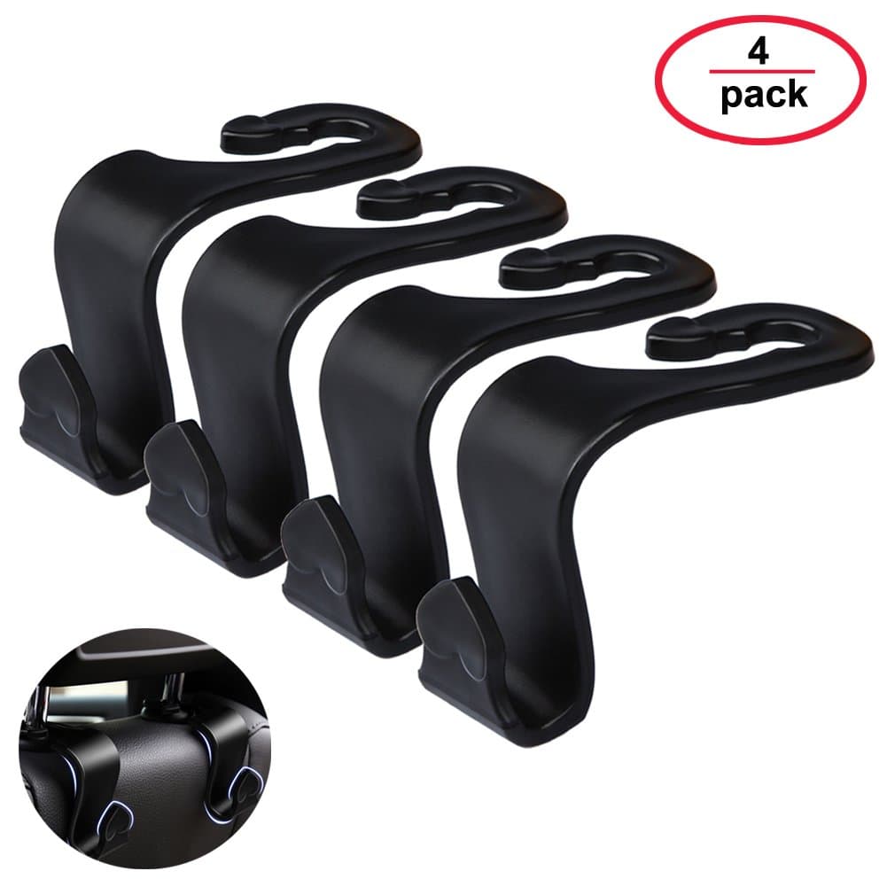 Beruth Car Seat Headrest Hooks Hanger Organizer (4 Pack) for Purses Groceries Bag Handbag (Black) - by
