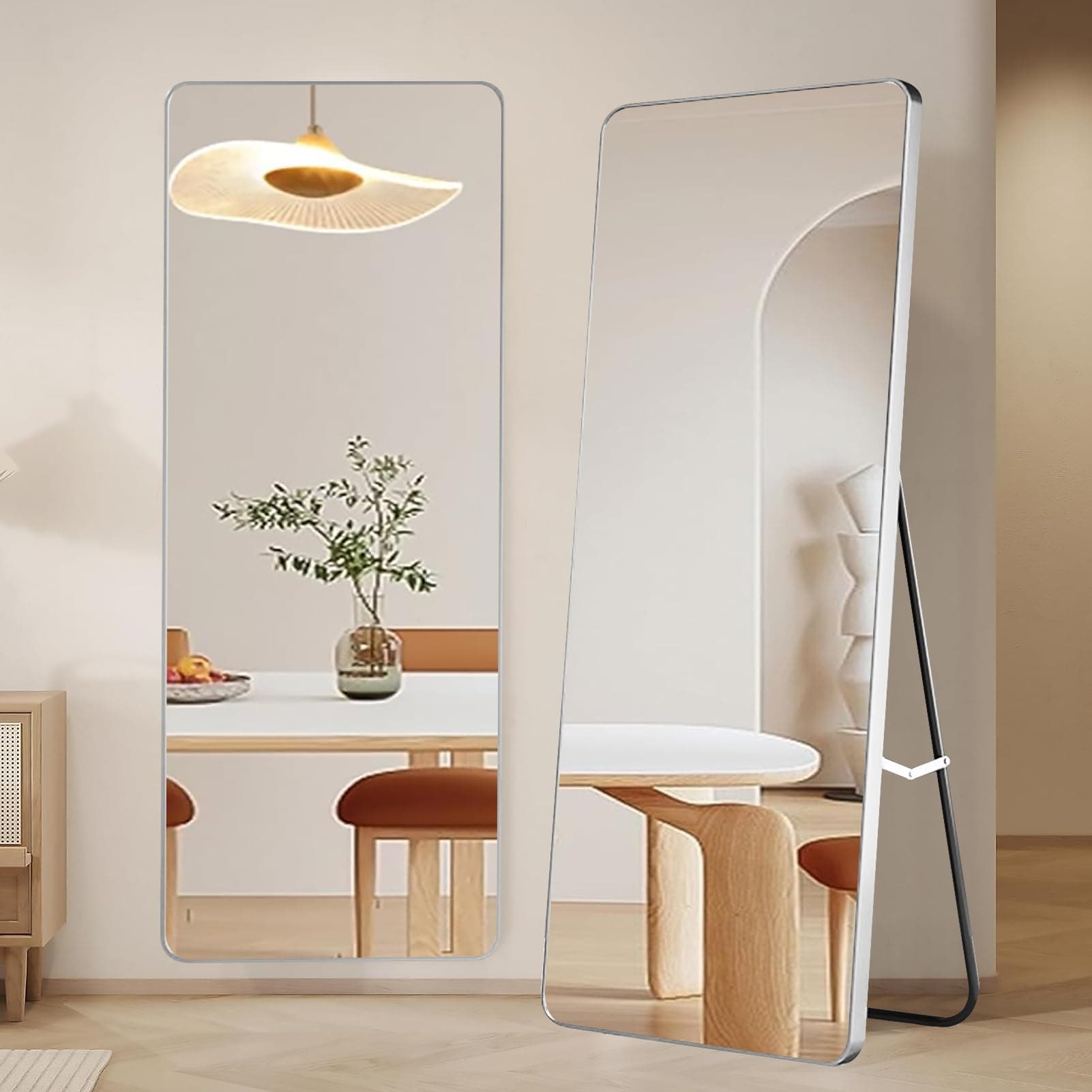 Beauenty Full Length Mirror, Dressing Mirror, Rectangle Floor Stand Mirror, Bedroom Mirror, HD Wall Mounted Mirror, Full Body Mirror for Bedroom Locker Room Living Room (White)