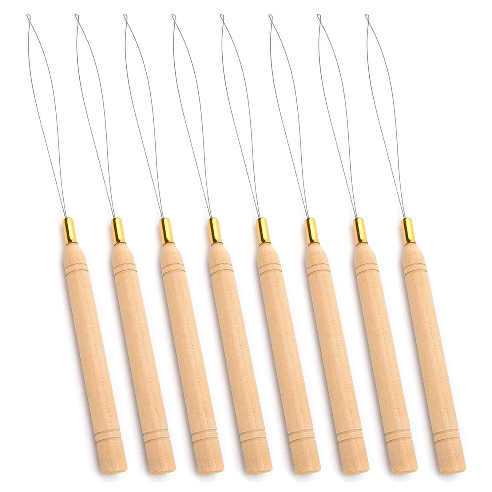 Hair Extension Loop Needle Threader Tool, Wood Hair Extension Pulling Hook Tools for Micro Rings Nano beads Styling Accessories 8 Pcs
