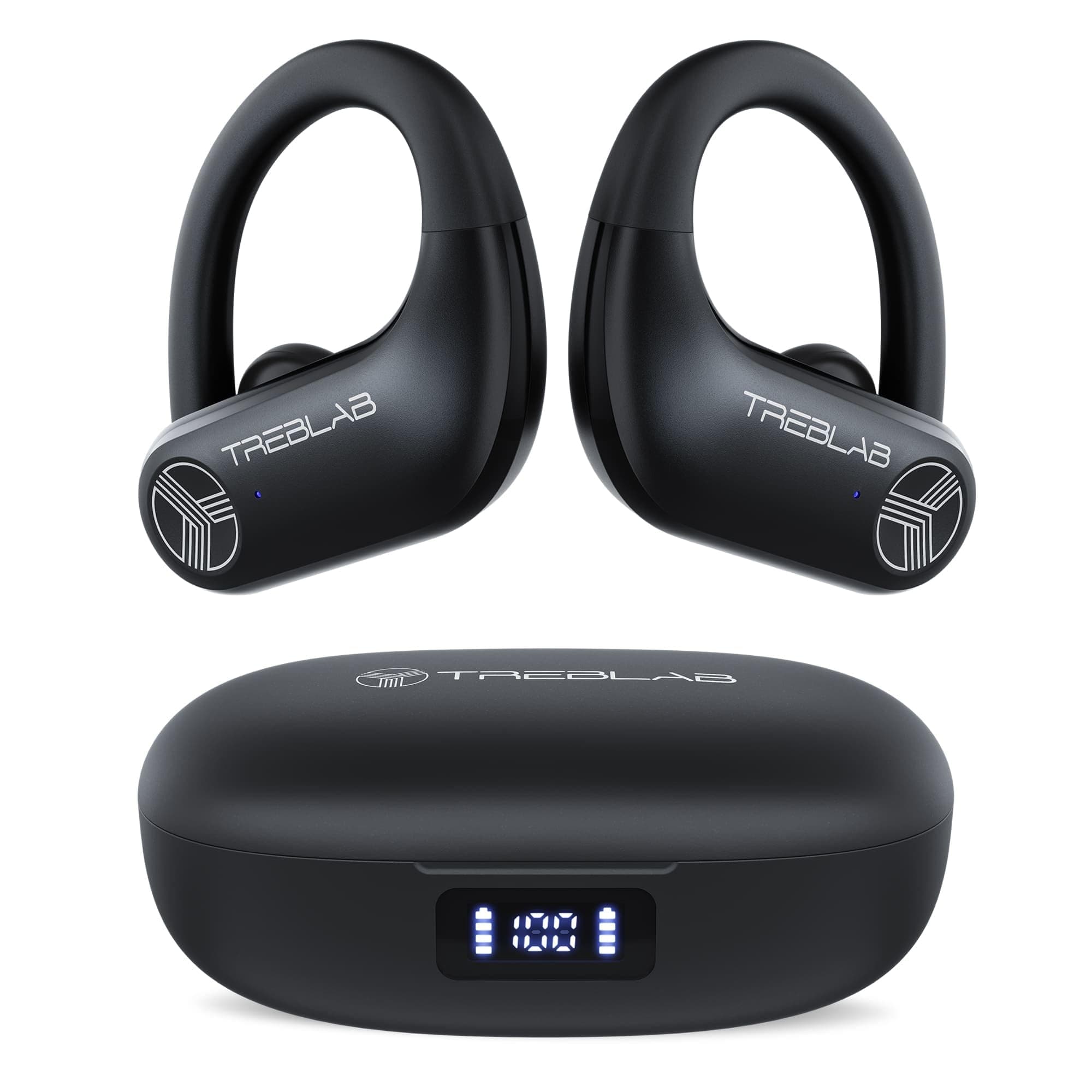 TREBLABX3 Pro - Workout True Wireless Earbuds, Comfortable Earhooks, Bluetooth 5.3, Punchy Bass, Noise Isolation, 145H Playtime, IPX5 Waterproof, Sweatproof, 2 Mics for Calls, Sport Bluetooth Earbuds