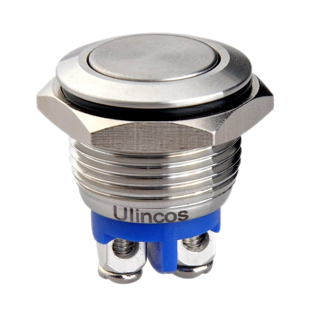 Ulincos Momentary Push Button Switch U16A1 1NO SPST Silver Stainless Steel Shell Suitable for 16mm Mounting Hole