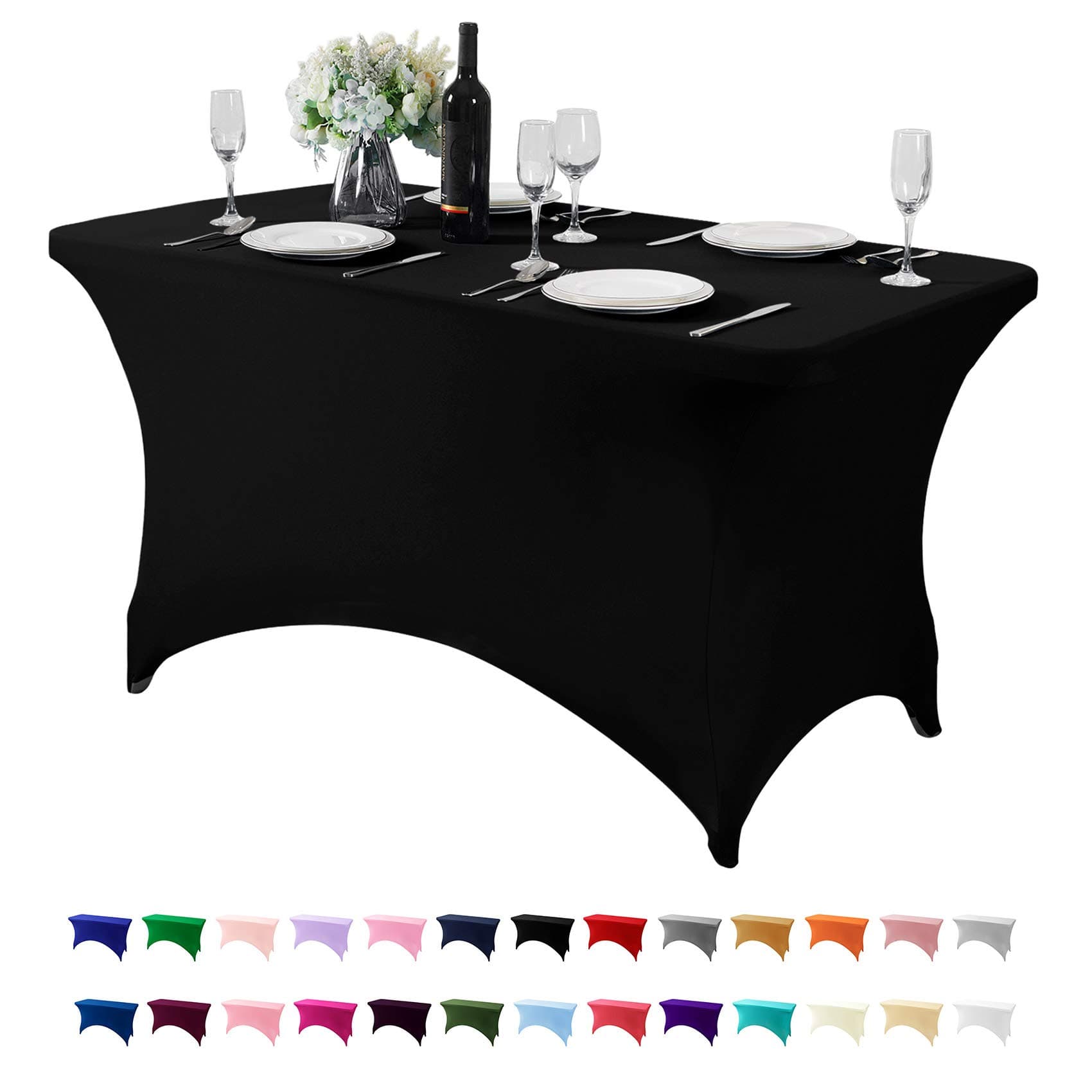 Hezuzo Spandex Table Cover for 4FT Table Universal Fitted Stretch Tablecloth for Party, Banquet, Wedding and Events-Black