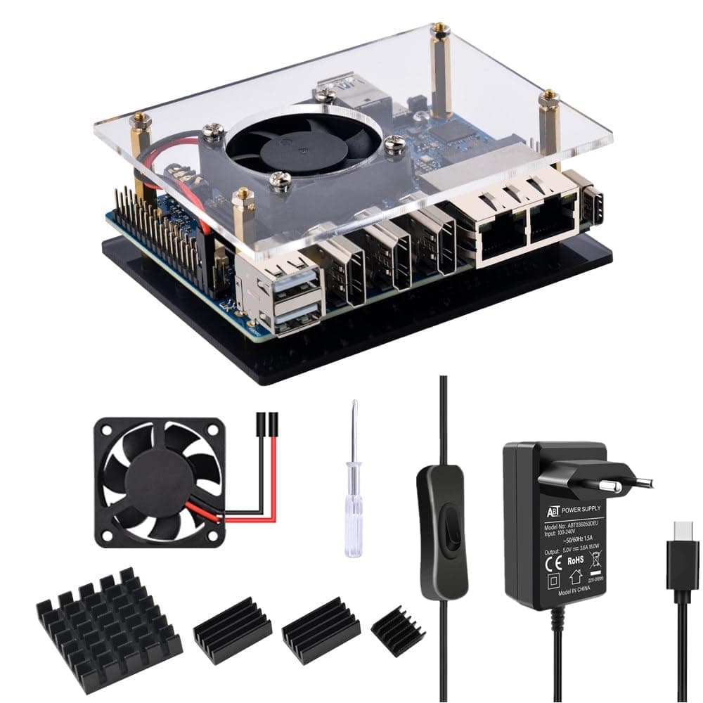 GeeekPiOrange Pi 5 Plus Case with 5V 3.6A USB-C Power Supply Kit,Orange Pi 5 Plus 40mm Cooling Fan with 4pcs Aluminum Heatsinks for Orange Pi 5 Plus 4GB/8GB/16GB