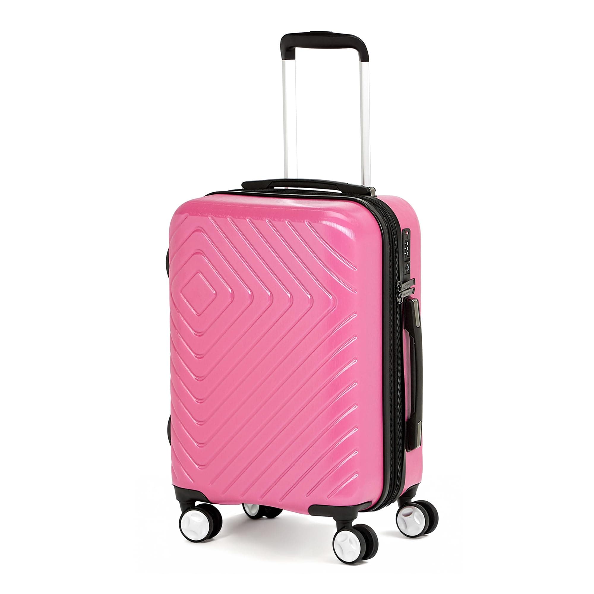Geometric Expandable Spinner Luggage with Built-In TSA Lock (50cm), Material: Polycarbonate, 20 Inch - Pink
