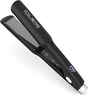 iQUE Flat Iron Hair Straightener & Curler 2-in-1 | Titanium Plates with Ionic Function | Heats in 2 Sec | Adjustable Temp up to 480°F | LCD Display | Dual Styling Tool | Dual Voltage 100-240V | 1.75"