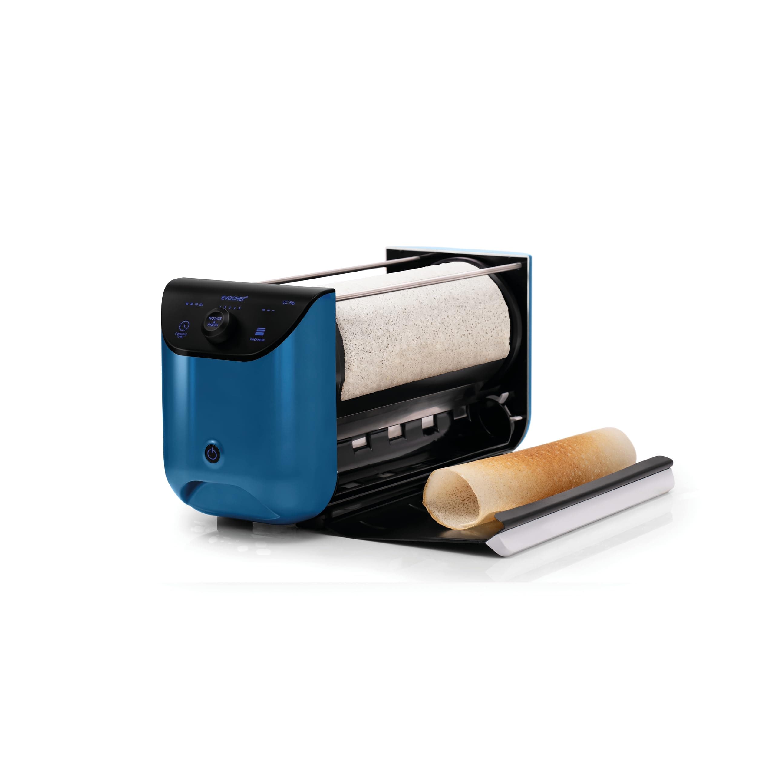 EVOCHEF EC Flip Automatic Dosa & Crepe Maker, 1-Minute Dosas, 360° Food Grade Coated Roller, Easy Cooking Time & Thickness Control, Touch Controls, Compact & Portable, 1600W, (Blue)