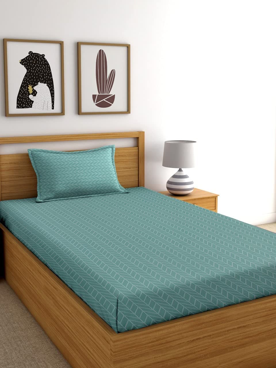 RD TREND® Presents Bedsheet for Single Bed Polycotton 210 TC, Size-60X90 Inches(152X228 CM), Single Bedsheet with Pillow Cover (18X28 Inches) Green