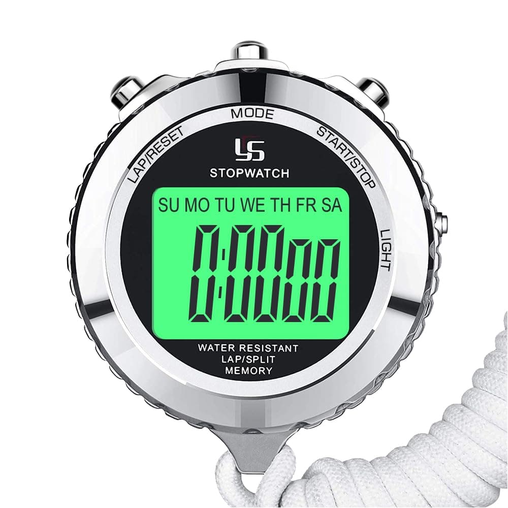 LAOPAO Stopwatch Metal Stopwatch Timer with Backlit 1/100th Second Precision 2 Lap Memory Digital Stop Watch for Coaches