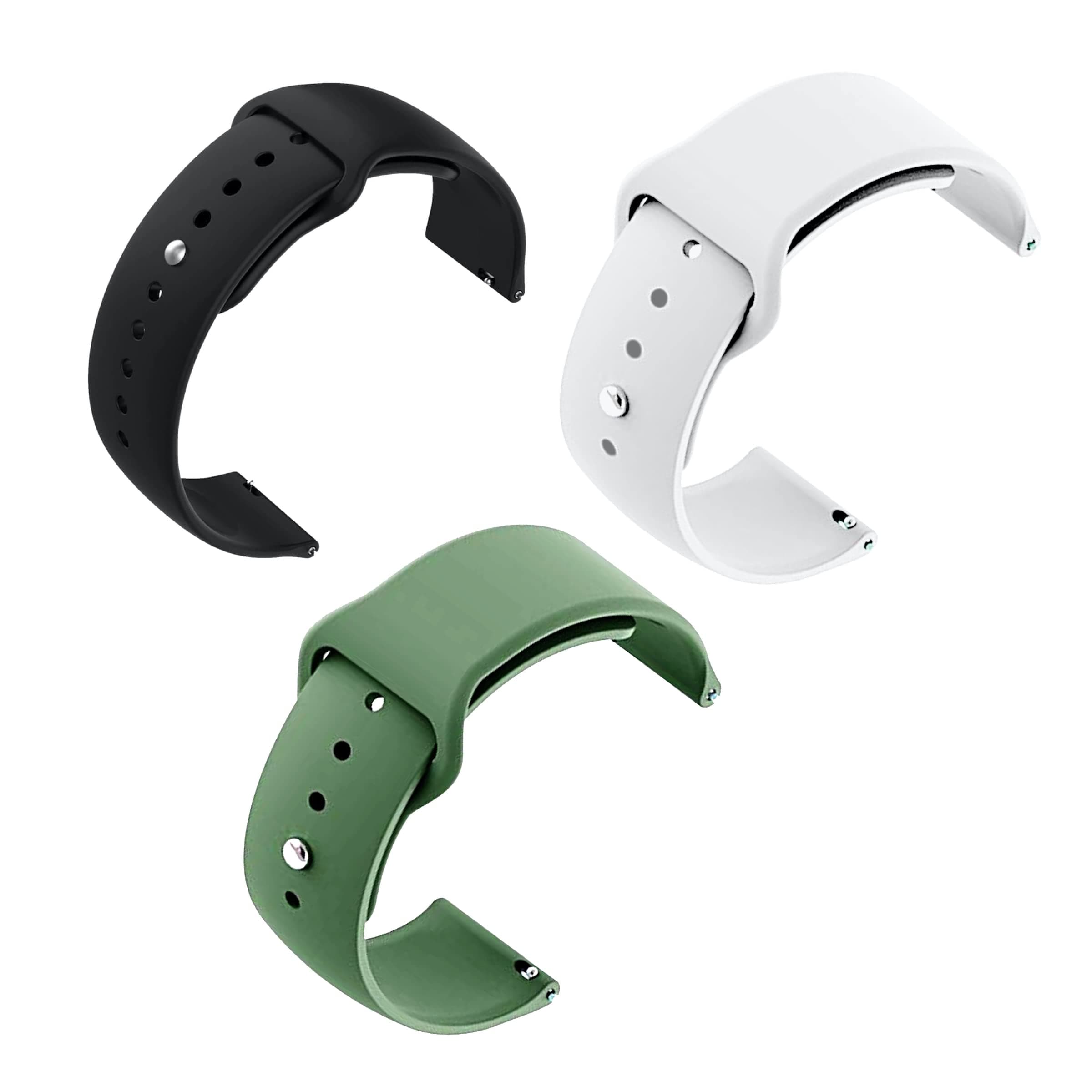 Soft Silicone Strap Replacement Band for Apple || Realme || Boat || Noise || Fireboltt || Amazfit || Samsung || Oneplus Smart Watch Straps (Black/White/Green, 20MM)