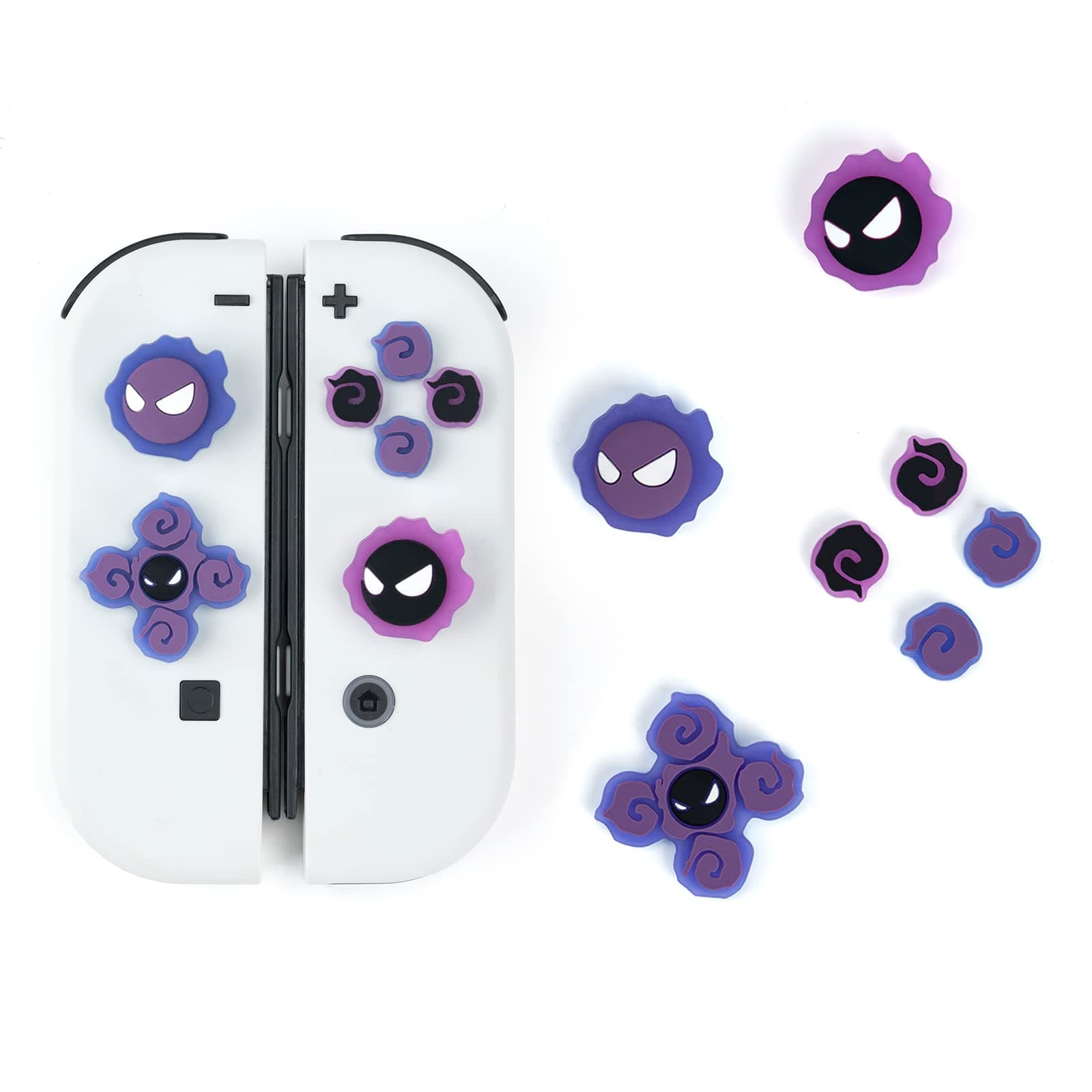 Cross D-Pad Button Caps Luminous Silicone Thumb Grips Set, ABXY Buttons Sticker Joystick Cover Caps Compatible with Nintendo Switch/OLED Controller (Gastly)