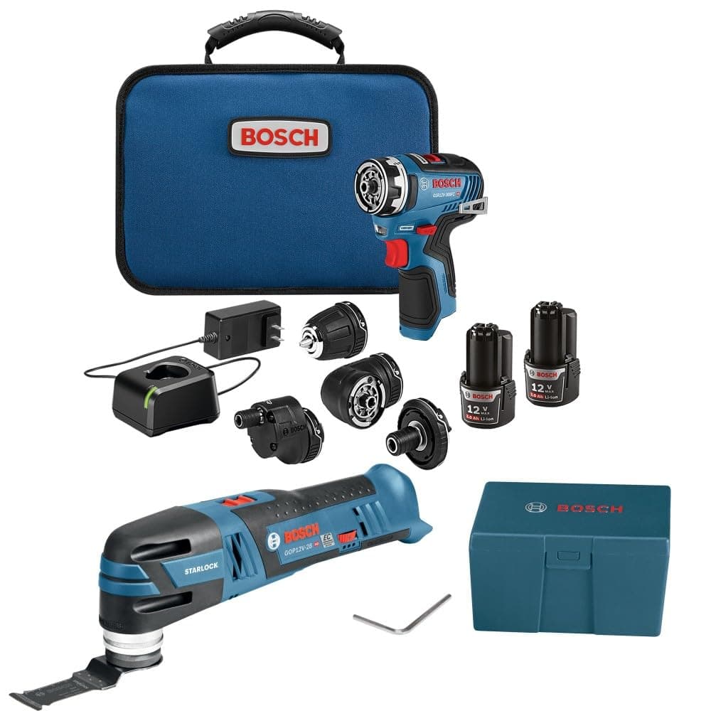 BOSCH GXL12V-270B22 12V Max 2 Tool Combo Kit with Camera Drill/Driver 5-in-1 with Flexiclick System and Starlock Oscillating Multitool