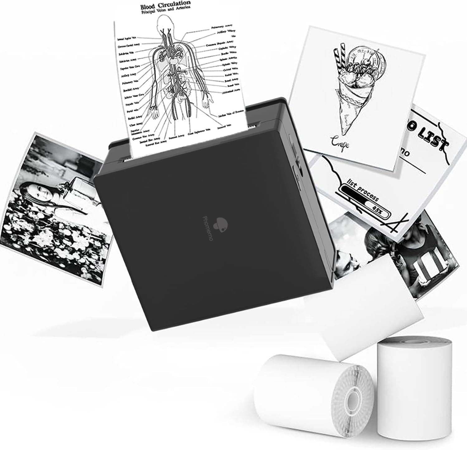 Sticker Printer- Mini Thermal Sticker Printer Machine, Small Pocket Label Maker Instant Print for DIY Creation, Study Notes, Photos, Portable Inkless Photo Maker for Kids/Students, Black