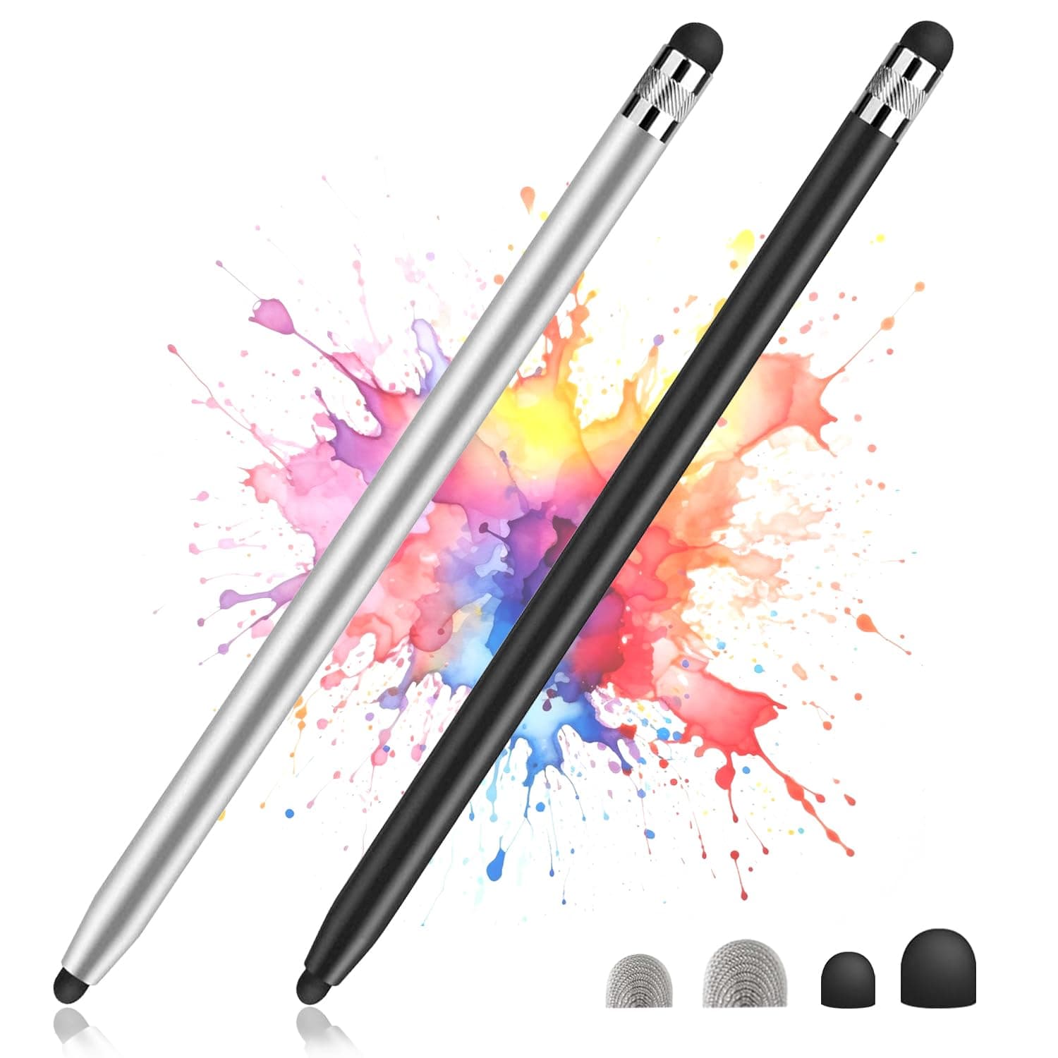 2 Pack Stylus Pens for Touch Screens, High Sensitivity Precision Capacitive Stylus Pen Compatible with iPad iPhone Samsung Tablets All Universal Touchscreen Devices with 4 Rubber Tips (2 Colors)