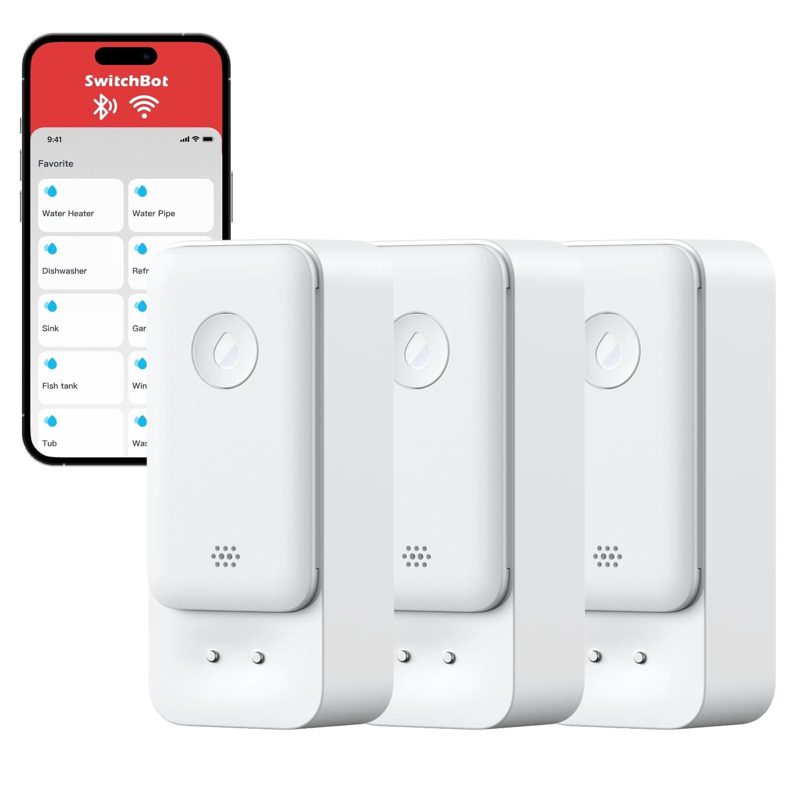 WiFi Water Sensor No Hub Ruiqred 3Pack, Smart Water Leak Detector 100dB Adjustable Alerts & App Alerts, IP67 Waterproof, Wireless Detector for Kitchen, Bathroom, Basement (Support 2.4G Only)