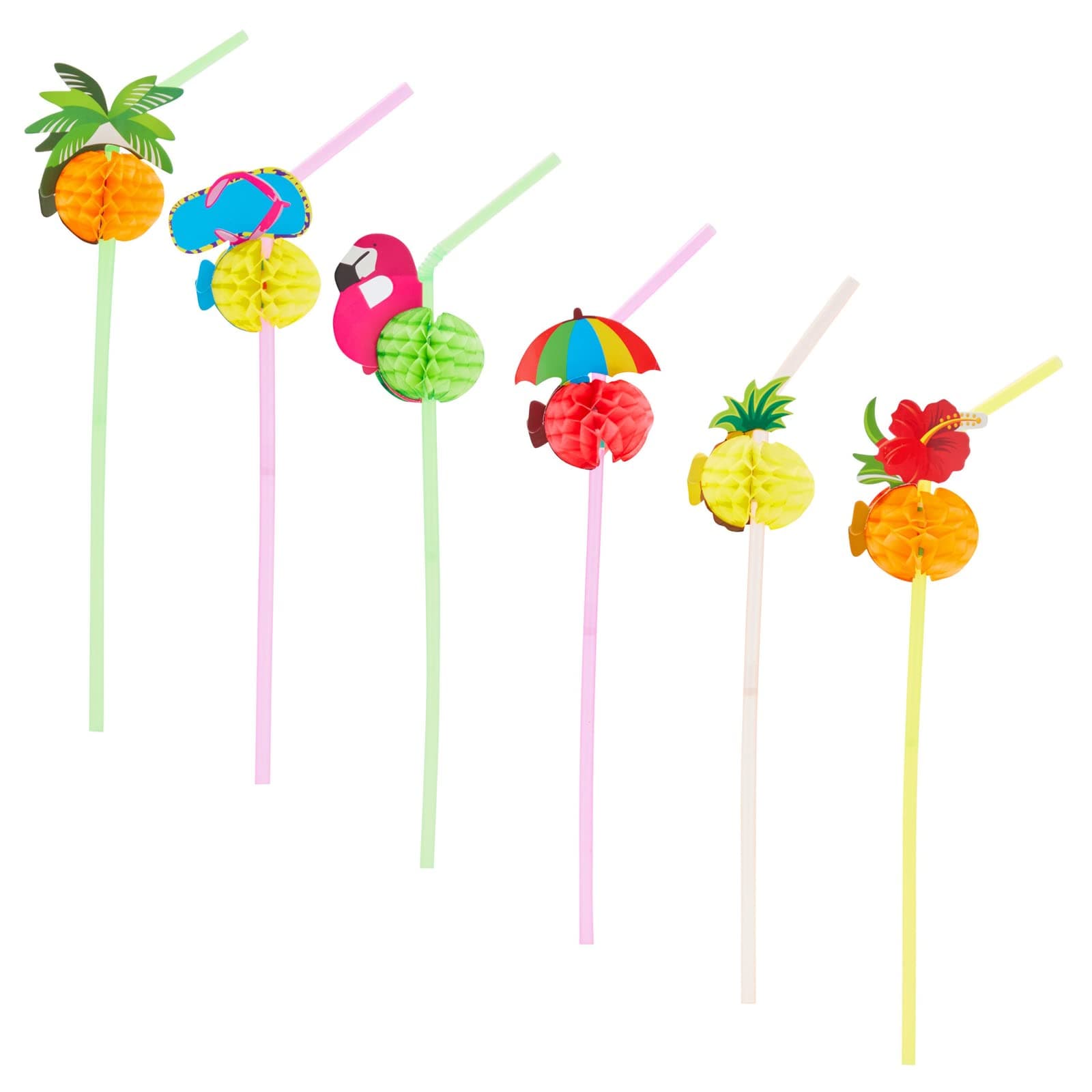 BLUE PANDA Cocktail Straws - 100 Pack, Multicolor, 9.5-Inch, 6 Tropical Designs - Beach Party Straws - Margarita Glasses & Cocktail Decor