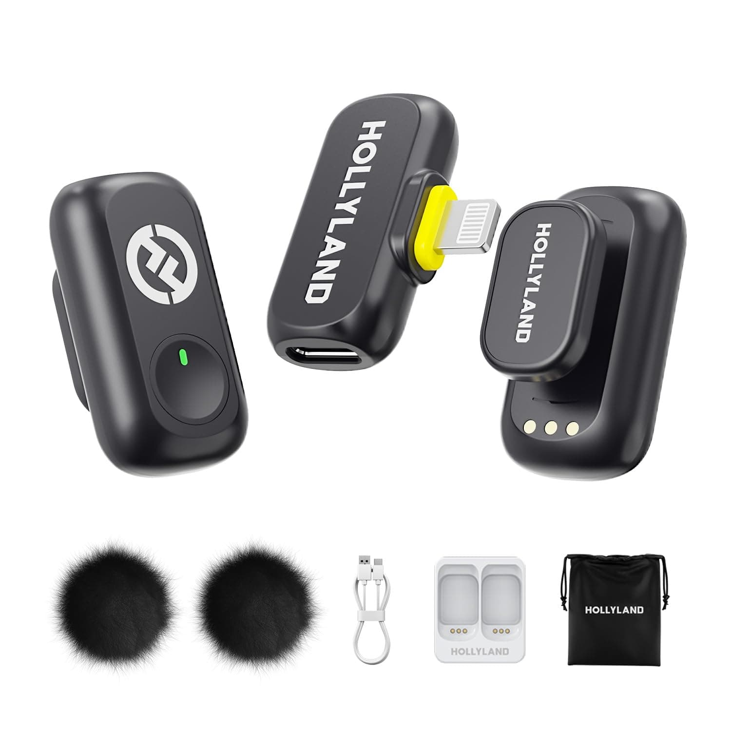 Hollyland Lark A1 Wireless Mini Microphone for iPhone 14/13/12 (2TX + Lightning RX) 48kHz/24-bit, 3-Level Intelligent Noise Cancel, Magnetic Microphone for YouTube, Podcast, Vlogging (Black)