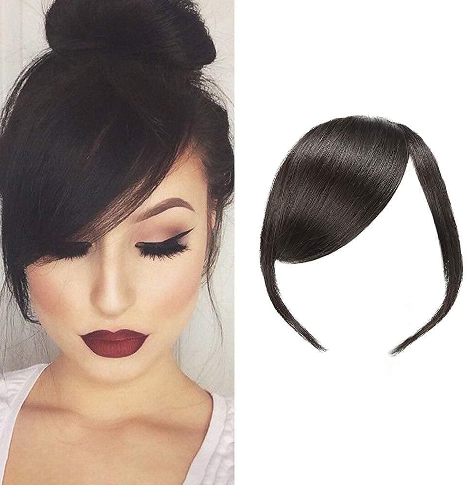 Thick Side Bangs Clip In Real 100% Human Hair Bangs Side Bangs Straight Fringe Hair Extensions(Natural Black Color,With Temples)