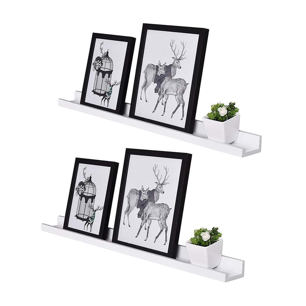 AHDECOR Picture Ledge Shelves White 2 Set MDF Floating Wall Shelves for Picture Frames and Books with Length 38cm Storage for Bedroom, Bathroom, Home Office, Living Room…