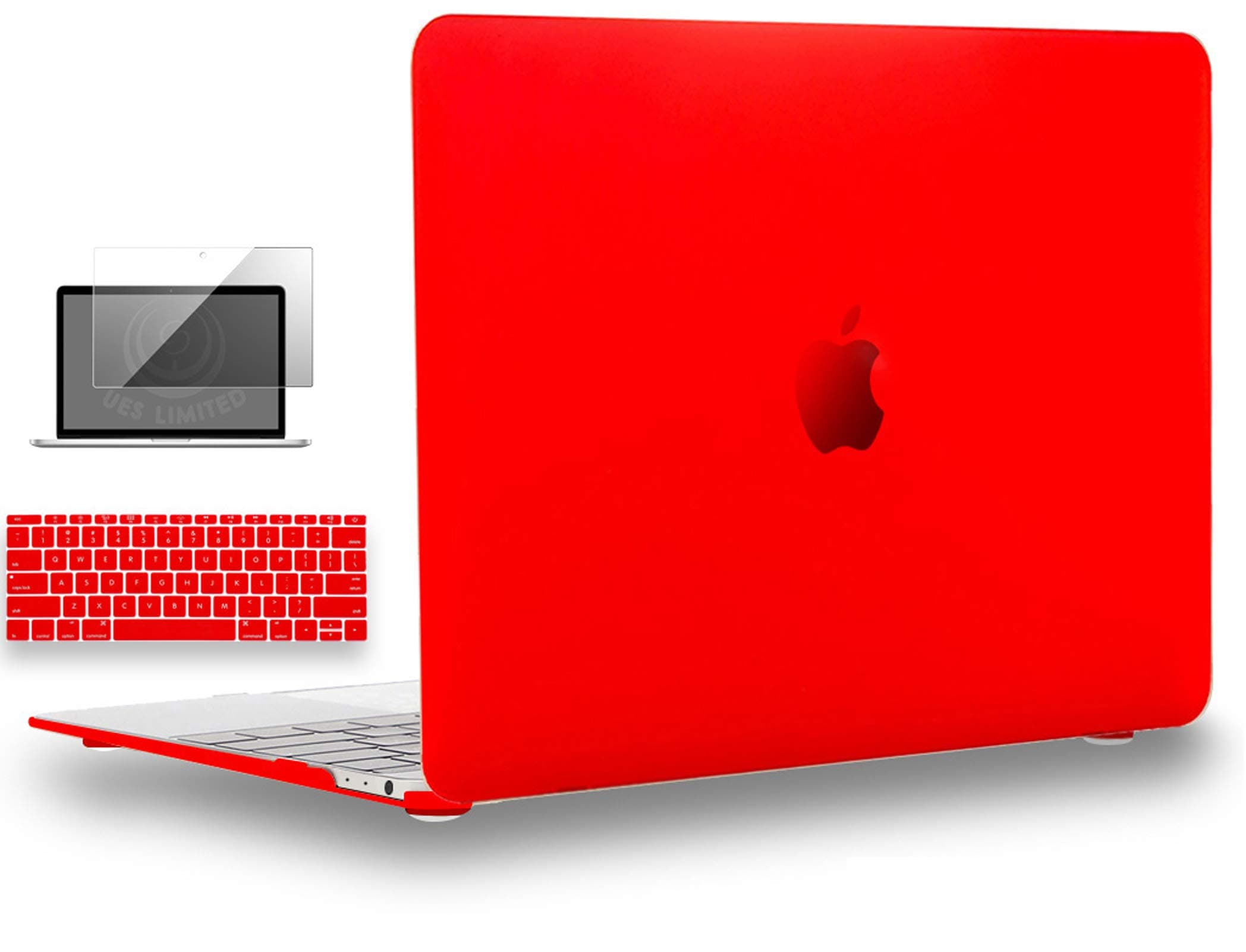 UESWILL 3in1 Matte Hard Shell Case Cover Compatible with MacBook 12 inch with Retina Display Model A1534 + Keyboard Cover and Screen Protector, Red