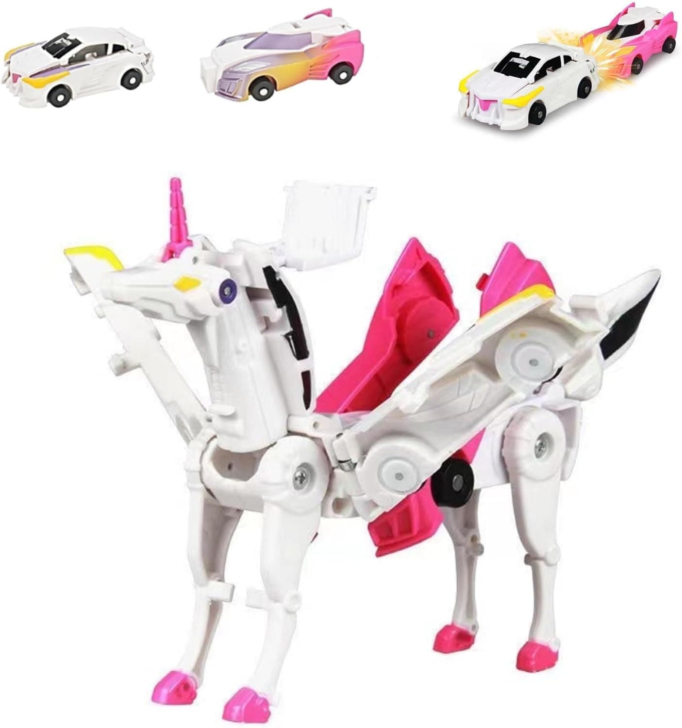 Generic Collision to Magical Unicorns,Momentary Transformation Robot Plaything, Automatic Deformation of Magnetic Connections. 2Pcs Transforming Car-Robot for Kids,Gifts for Boys and Girls. (pink)