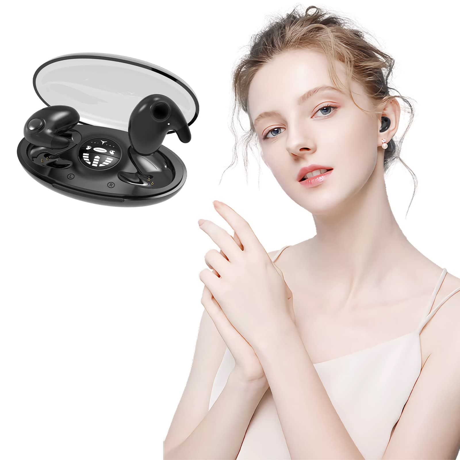 Sleep Earbuds Invisible Bluetooth Earbuds๏ผ Tiny Sleep Buds Wireless Earphone for Sleeping with Touch Control and Wireless Charging Case