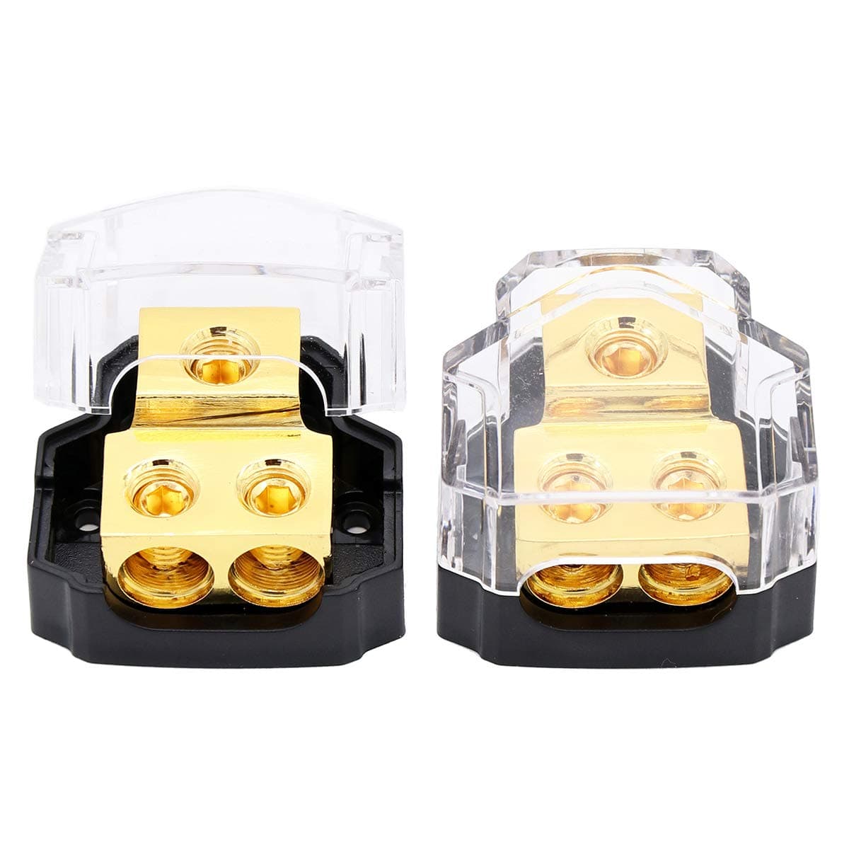 MagicsourceAmp Copper Power Distribution Block 0/2/4 Gauge in 4/8 Gauge 2-Way Out for Car Audio Splitter Ground Distribution Connecting Block