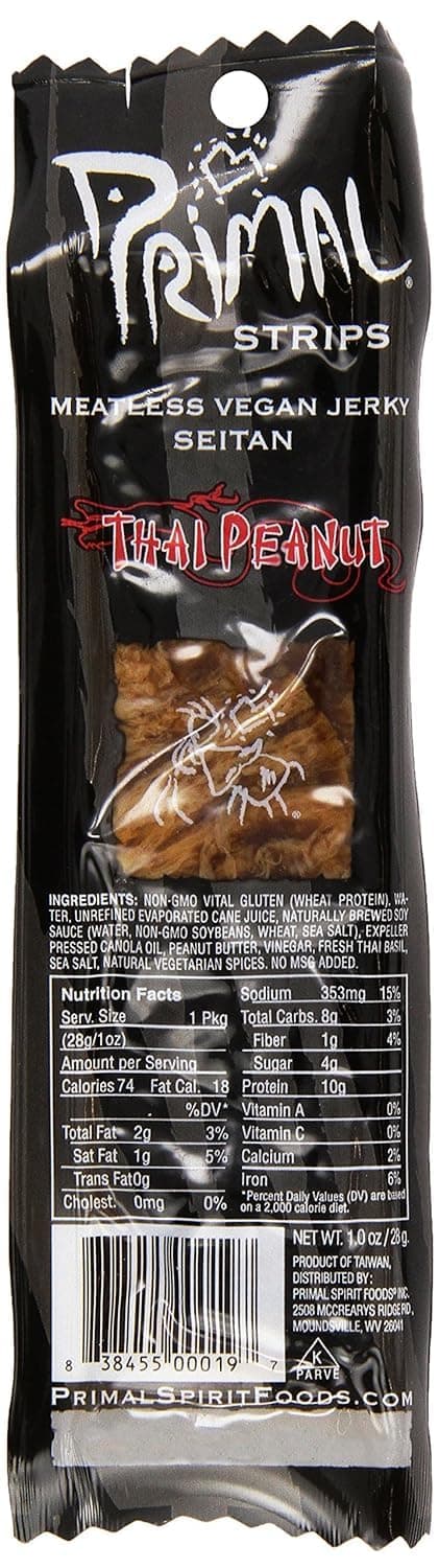 Primal Strips Thai Peanut Meatless Jerky Seitan, 1 oz