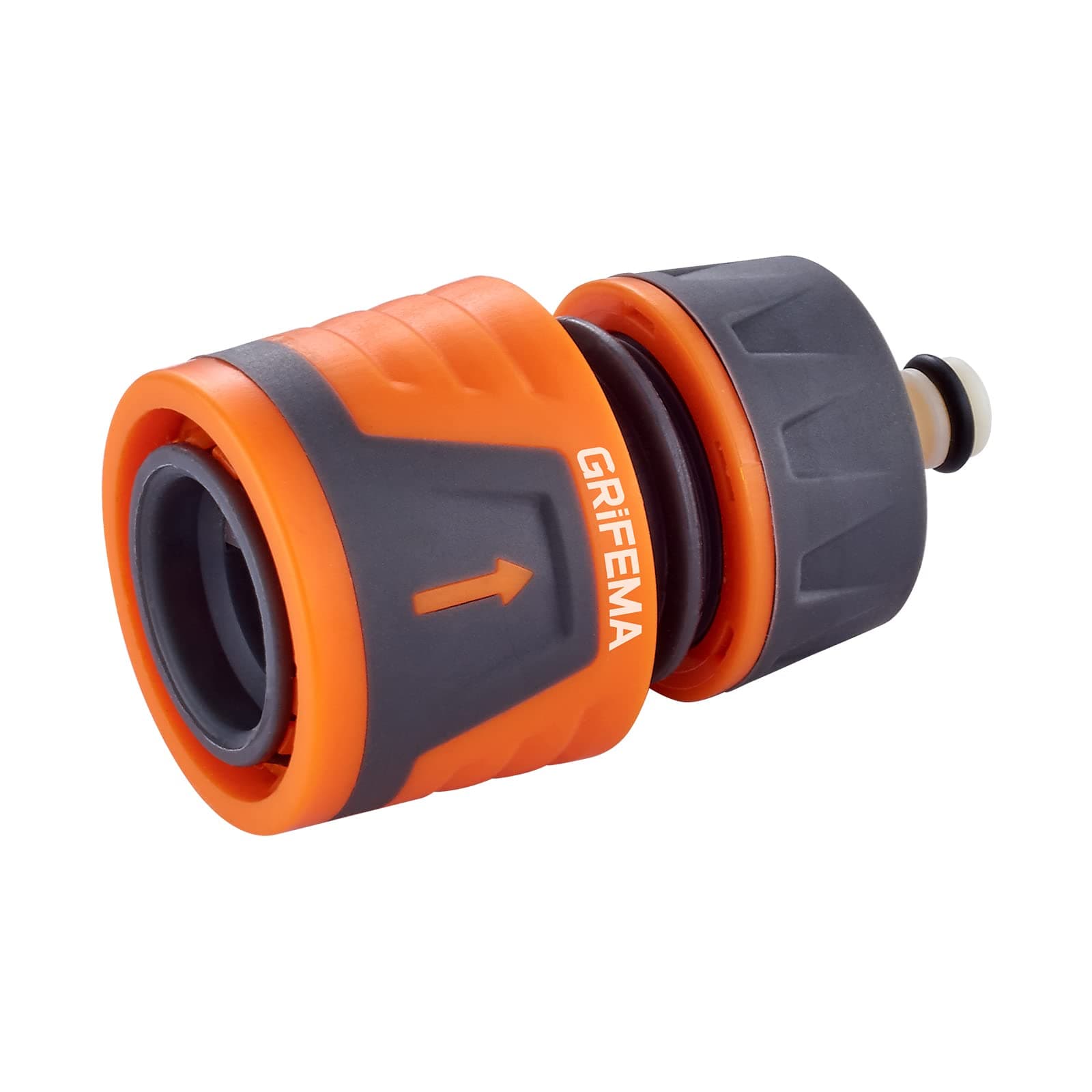 GRIFEMA GE1202 Quick Coupling Hose for 1/2" 12.5 mm - 5/8" 15 mm, Hose Stop Connector, Easy Installation, Sun Protection, Grey - Orange [Amazon Exclusive]
