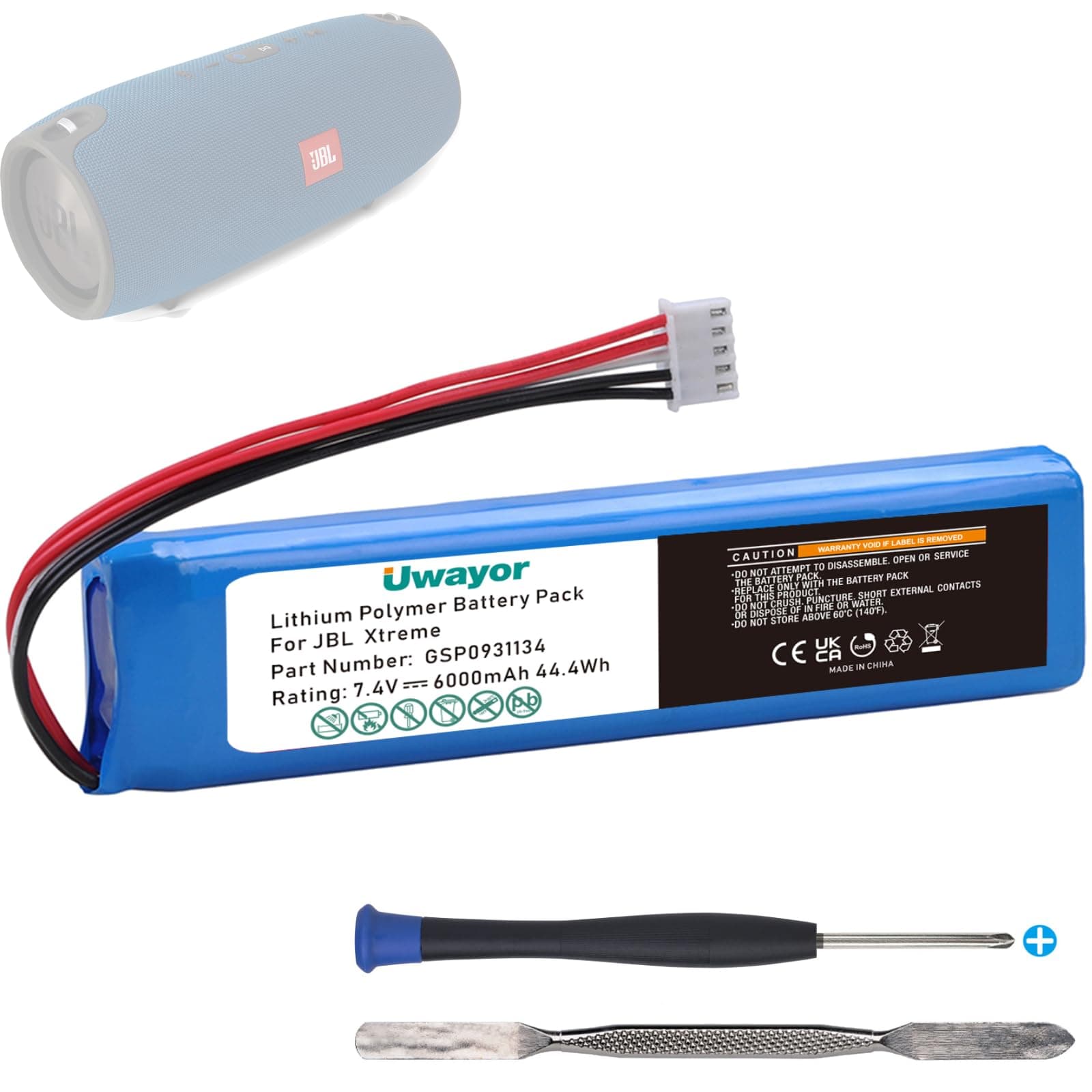 6000mAh Replacement Battery for JBL Xtreme Bluetooth Speaker, Extreme Part Number GSP0931134, 7.4V JBL Xtreme Battery with Installation Tool