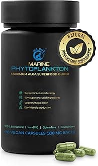 Marine Phytoplankton Capsules – 90 Vegan Capsules – Natural Energy, Immune, and Cognitive Support – Omega-3 Nannochloropsis gaditana Superfood, Non-GMO, Gluten Free