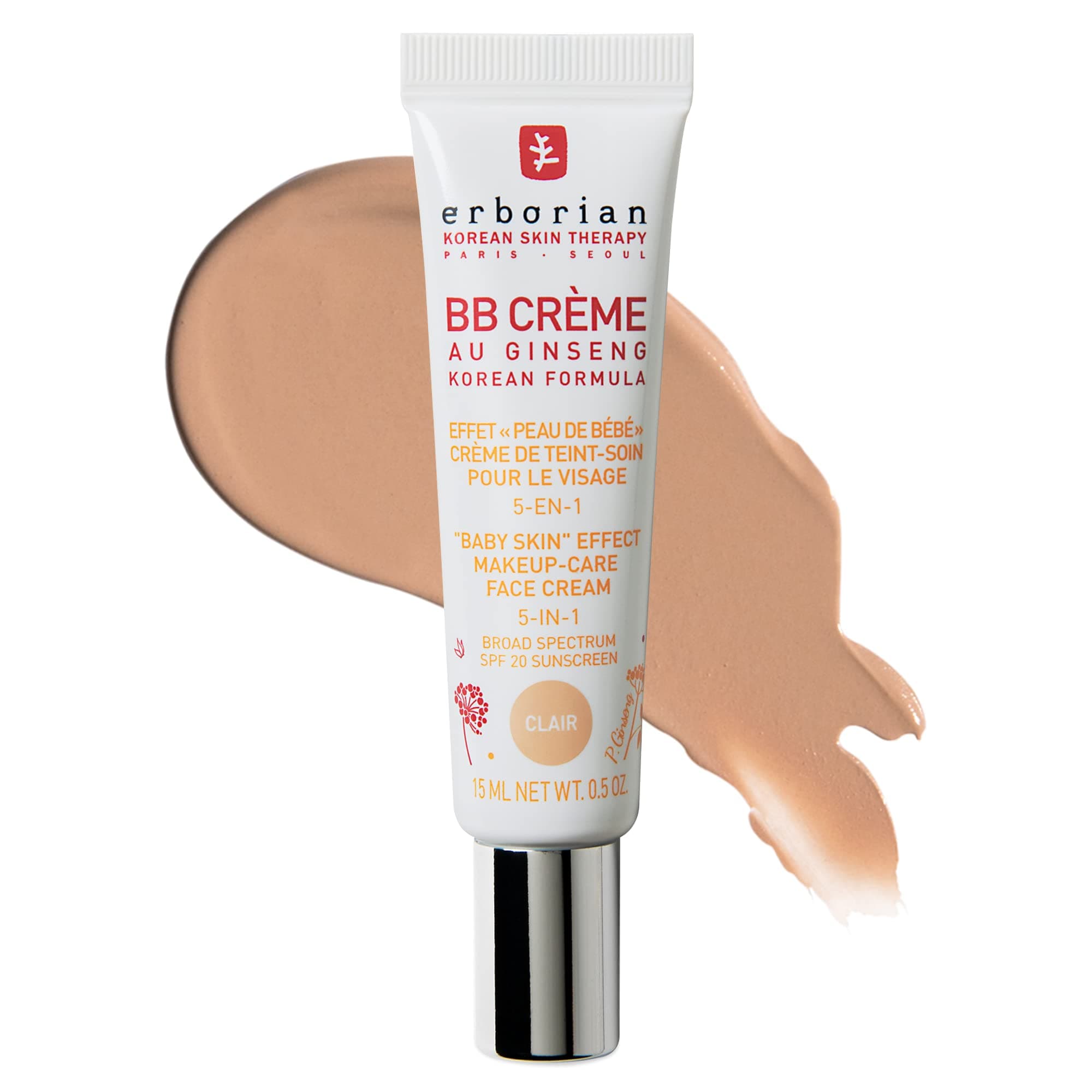 BB Cream with Ginseng, Fair (Clair) - Lightweight Buildable Coverage with SPF 20 & Ultra-Soft Matte Finish Minimizes Pores & Imperfections - Korean Face Skincare - 0.5 Oz