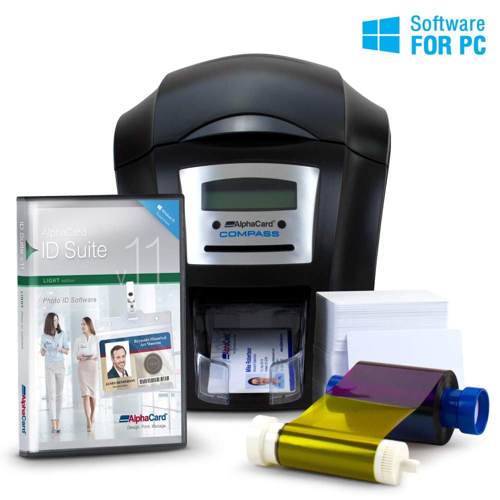 AlphaCard Compass Complete Photo ID Card Printer System with AlphaCard ID Software