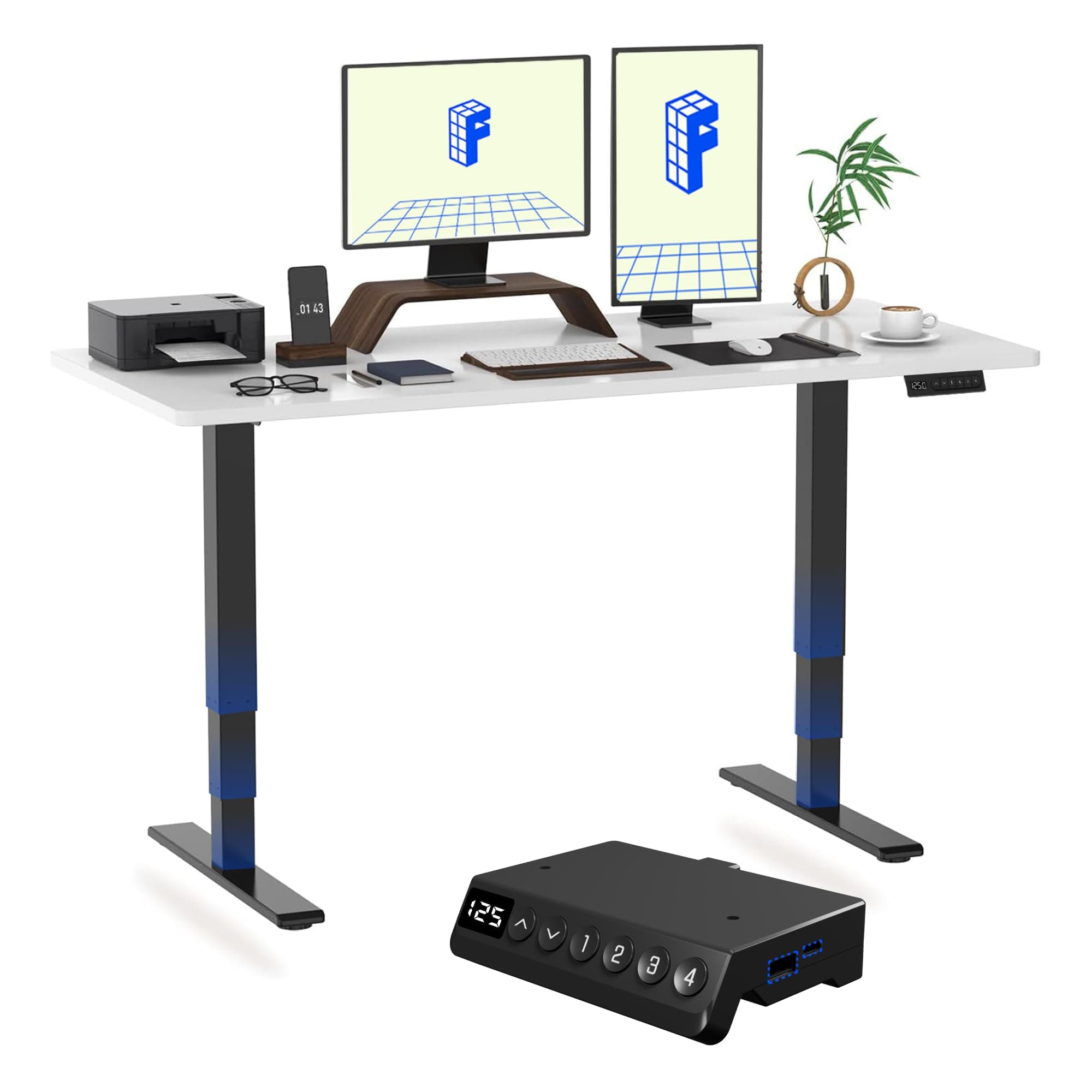 FLEXISPOT E6 MAX 160x80cm Electric Standing Desk with USB Dual Motors 3 Stage One Piece Height Adjustable Sit Stand Up with Memory Smart Panel(Black Frame+White Top)