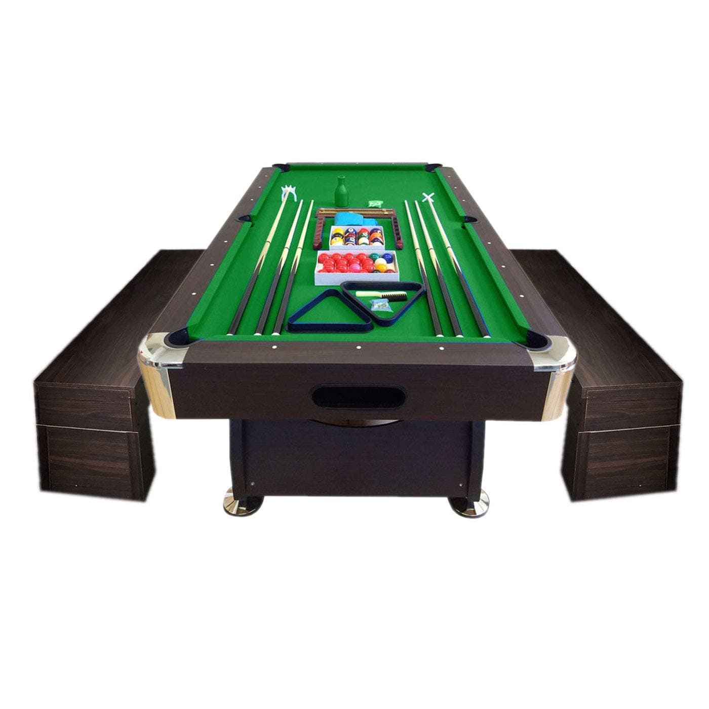 8 Foot Pool Table Billiard Table Green Felt with Storage Benches – Vintage Green