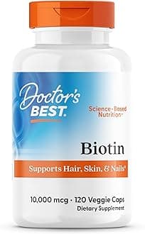 Doctor's Best Biotin Vitamin Supplement 10000 mcg for Men & Women - Biotin Capsules for Hair Growth Support, Skin, & Nails, Non GMO, Gluten Free, Soy Free, Vegan - 120 Veg Caps