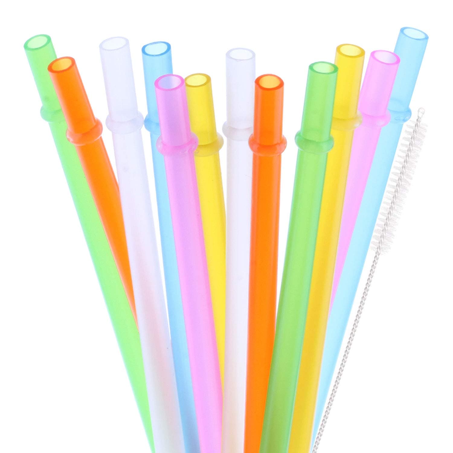 Dakoufish 12 Piece 11 Inch Reusable Plastic Thick Drinking Straws BPA Free Mason Jar Straws Plain Color (11inch,6color)