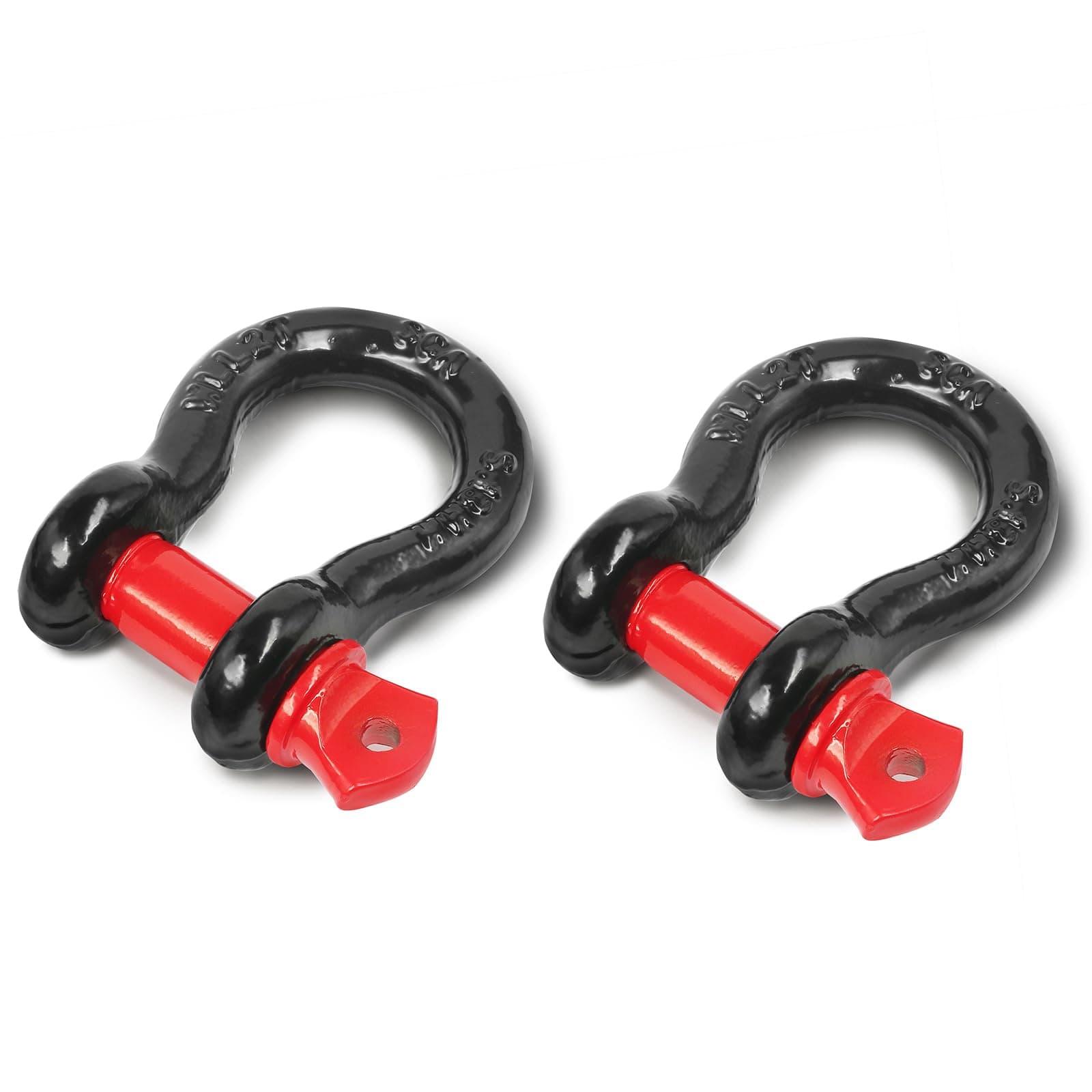 1/2" D Ring Shackle with 5/8" Screw Pin, 2T Working Load Limit (WLL) / 12T (26,455 lb) Minimum Breaking Strength (MBS) for Tow Strap Winch, Off-Road Vehicle Recovery (Black/Red, 2 Pack)
