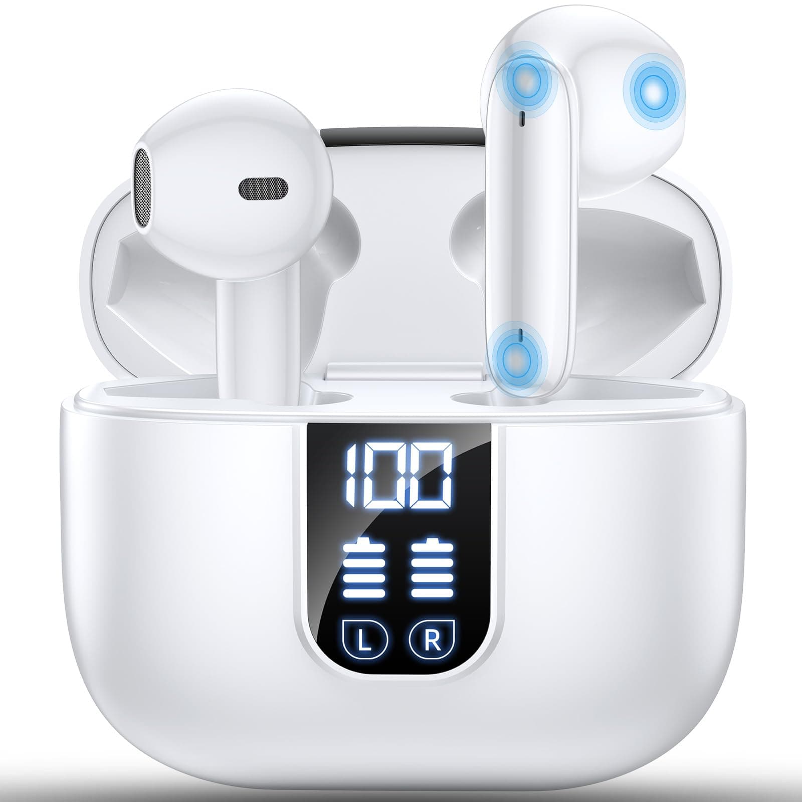 Wireless Earbuds Bluetooth 5.4, in Ear buds 6-Mic ENC Noise Cancelling(Clearer Call) Mini Earphones Deep Bass HiFi Stereo,LED Power Display 35H Playtime IP7 Waterproof Headphones for Android iOS White