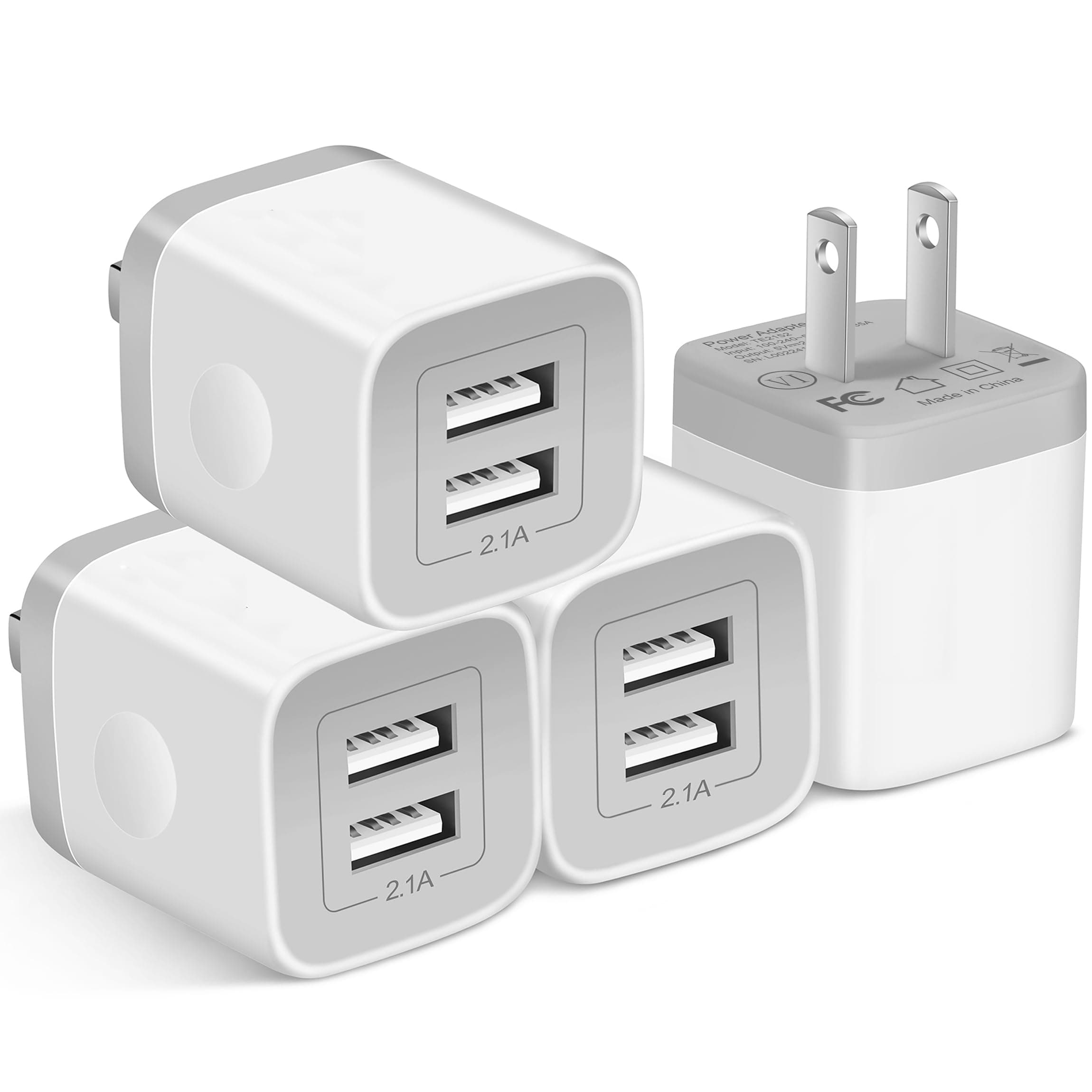 X-EDITION USB Wall Charger, 4-Pack 2.1A Dual Port USB Cube Power Adapter Charger Plug Charging Blocks Brick for iPhone 16e/16/15/14/13/12/11/XS/X/8/7/6 Plus, Watch Series/Ultra, Galaxy, Moto, Android