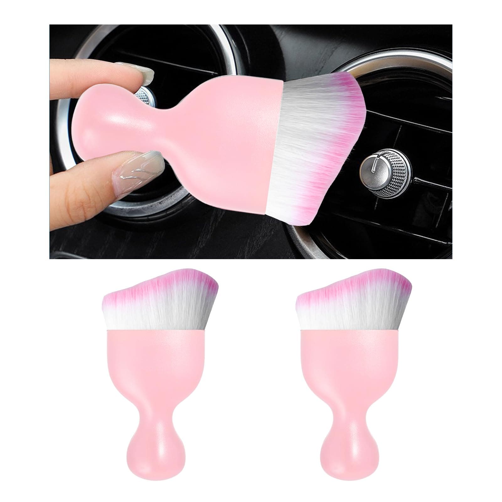 2PCS Car Interior Dust Brush, Soft Scratch Free Auto Detailing Brushes, Universal Vehicle Interior Cleaning Tool for Automotive Dashboard, Air Vents, Leather (Pink & Pink)
