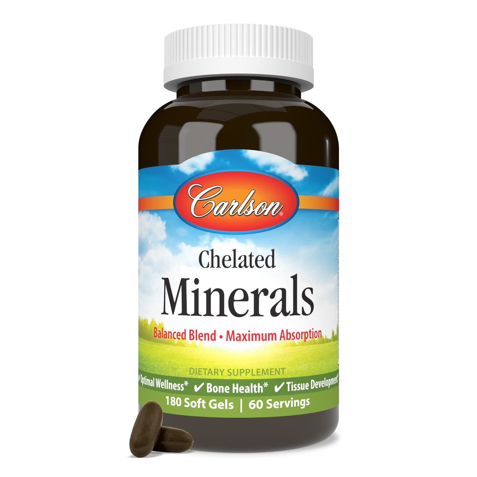 Carlson - Chelated Minerals, Balanced Blend - Maximum Absorption, Optimal Wellness, Bone Health & Tissue Development, 180 soft gels