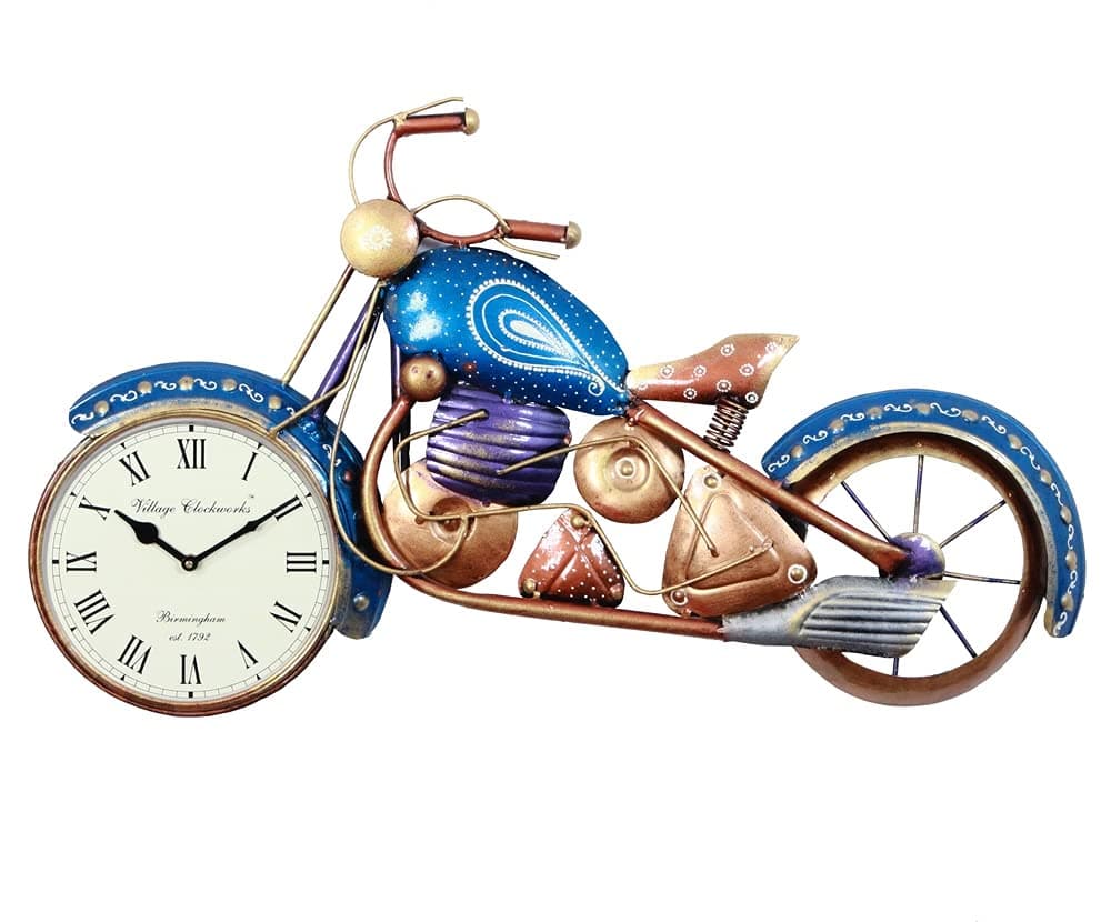 Home and BazaarIron Bike Clock Wall Mount (Multicolour)