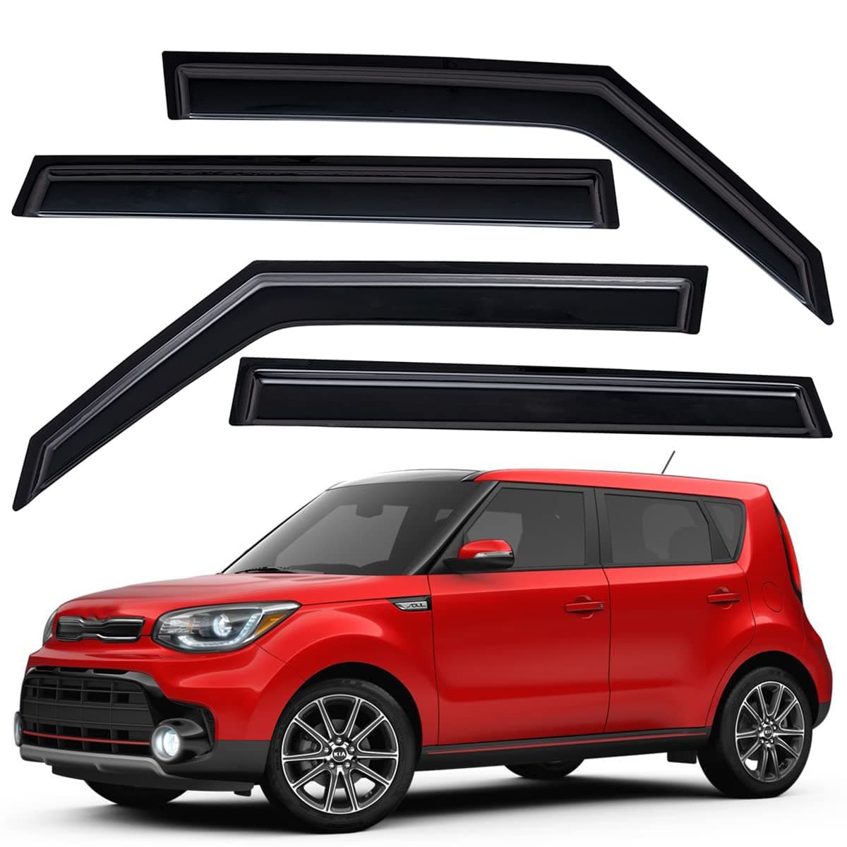 Lightronic Extra Durable Outside-Mount Auto Vent Window Visor, Fits 2014-2019 Kia Soul, UV Protection Rain Guard, Original Wind Deflector, No-Drill Easy Install, Dark Smoke, 4-Pcs