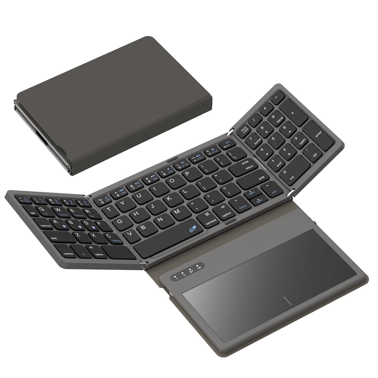 GEODMAER Foldable Bluetooth Keyboard, Portable Full Size Folding Keyboard with Touchpad, PU Leather, Wireless Travel Keyboard for Windows PC Laptop