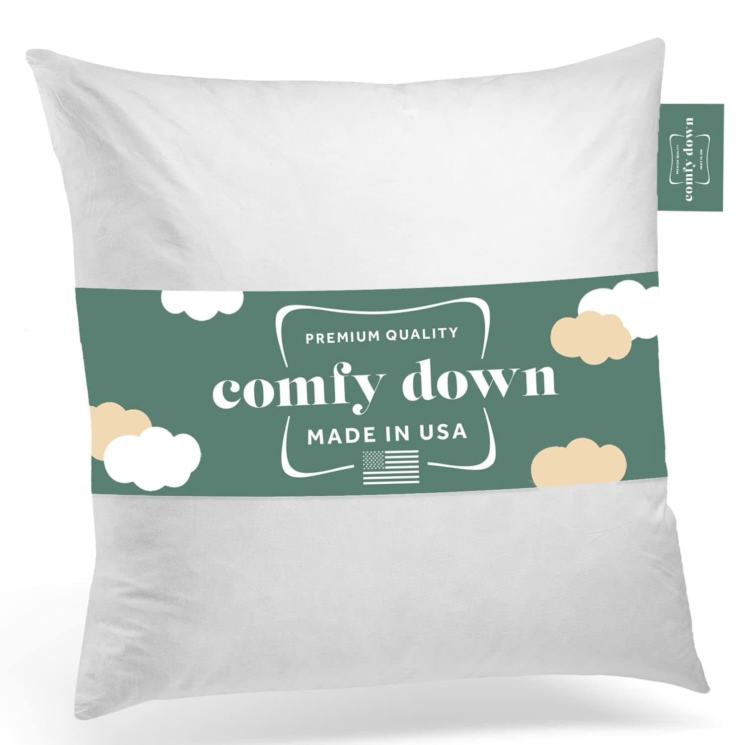 ComfyDown Decorative Throw Pillow Insert, Down and Feathers Fill, 100% Cotton Cover 233 Thread Count, Square Pillow Insert - Made in USA (20" x 20")