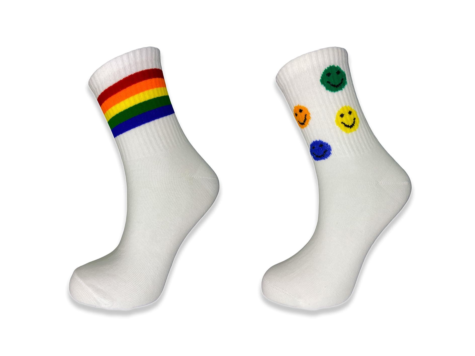 Unisex Cotton Socks Rainbow Pattern,Socks With Laughing Emoji Pattern, White,colorful, 5-9