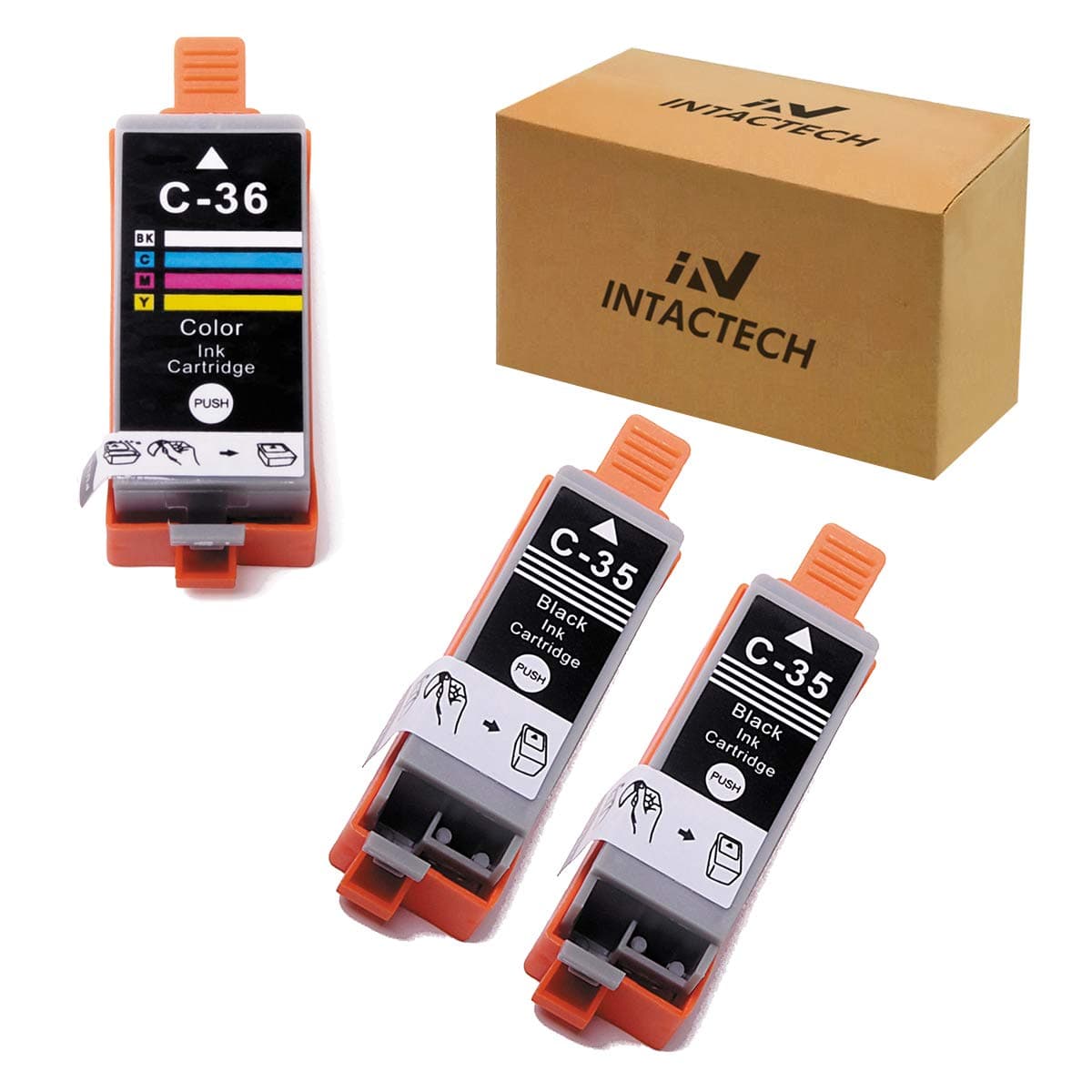 Intactech Compatible with Canon PGI-35 & CLI-36 Ink Cartridges (2 Black / 1 Color, 3 Pack) Color Set Pixma iP110 iP100 Ink Use for Canon PIXMA iP110 iP100 mini260 mini320 Printer
