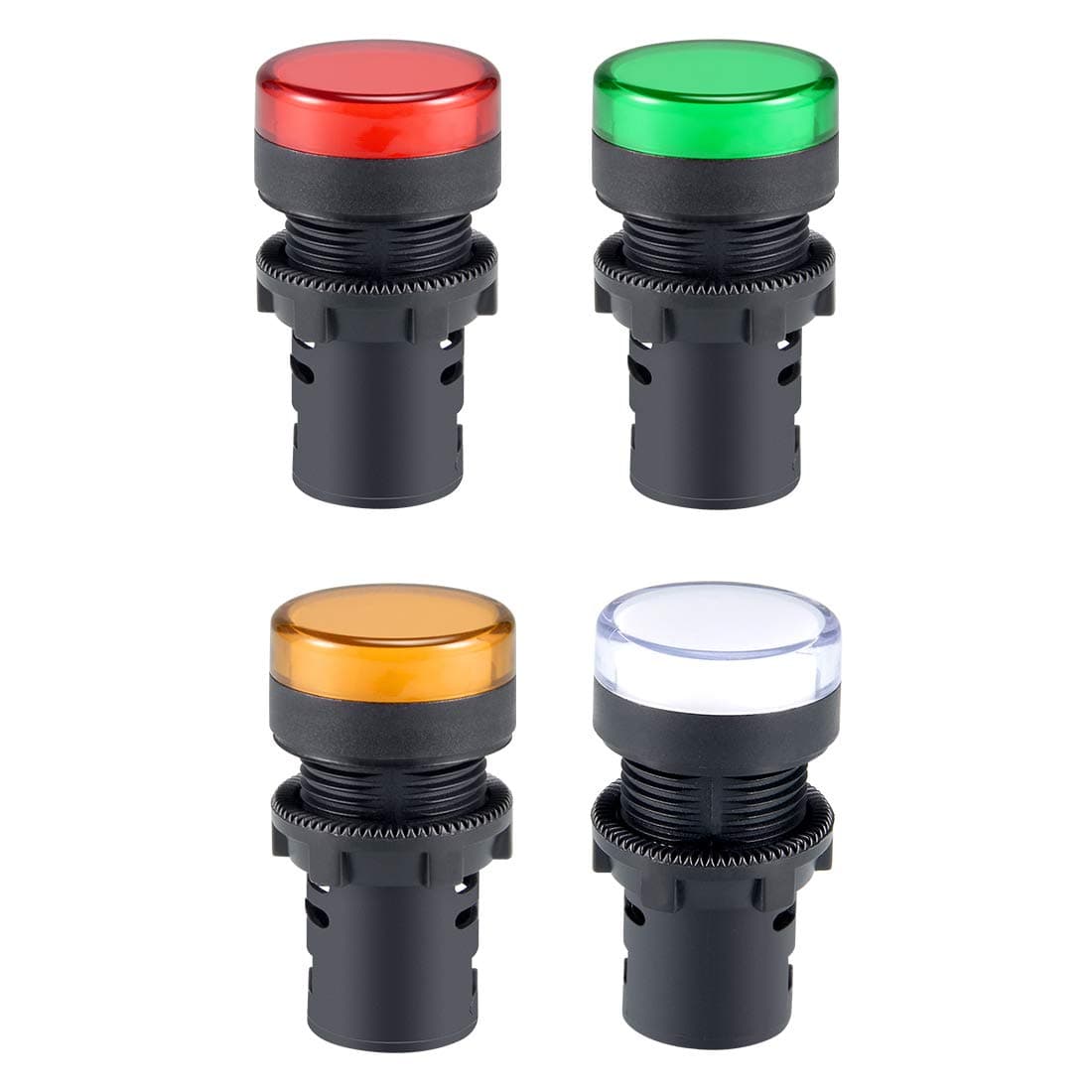 uxcell 4Pcs Red Green Yellow White Indicator Light AC/DC 110V, 22mm Panel Mount, for Electrical Control Panel, HVAC, DIY Projects