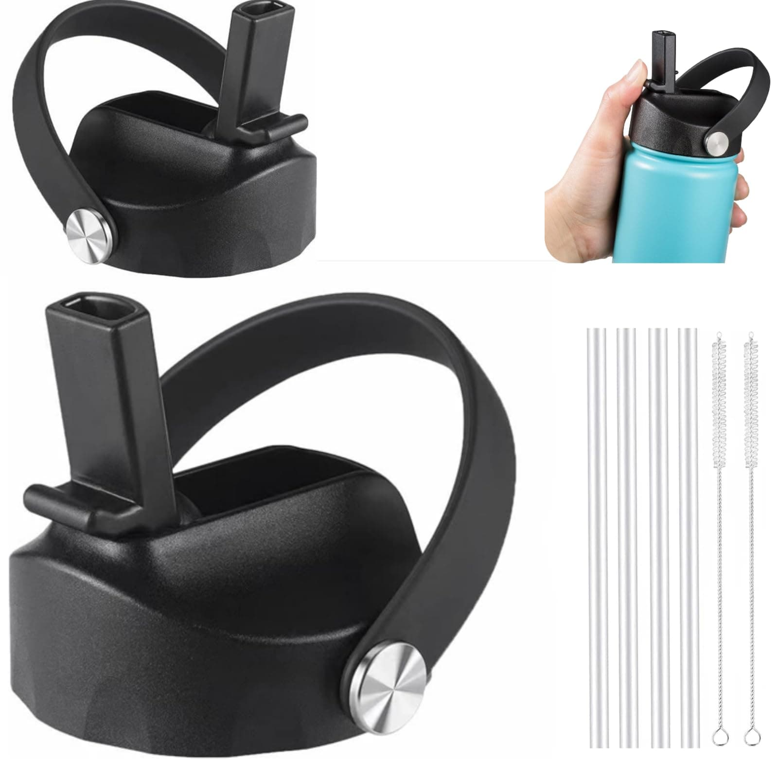 Straw Lid Compatible with Hydro Flask 32 oz 40 oz Wide Mouth Water Bottle, Replacement Lids with Straw, Flex Straw Cap Hydro Top Big Mouth Lid Accessories