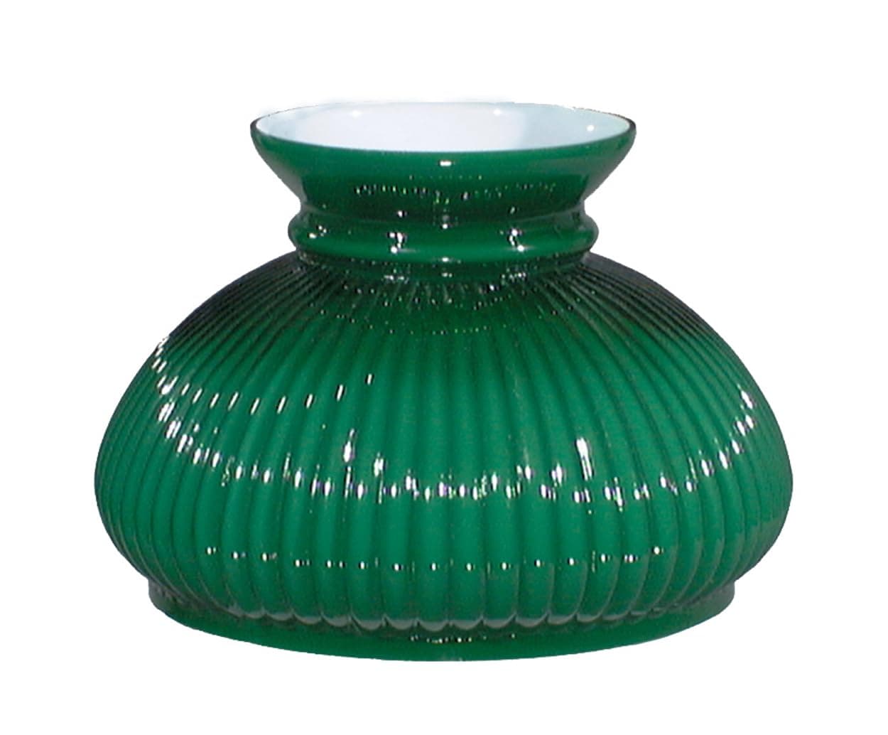 B&P Lamp® 7 Inch Diameter Plain Top Rib Design Cased Green Over Opal Glass Lamp Shade